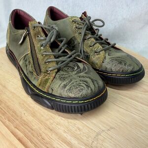 SPRING STEP L'ARTISTE Danli Bloom Olive Leather Floral Sneakers Size 38